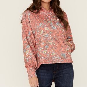 Hooey Women's Oversized Boxy Allover Floral Print Red sweater hoodie size M